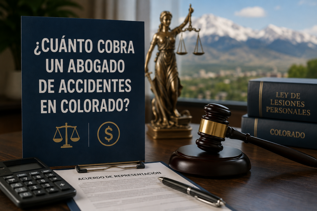 Abogado de accidentes en Colorado y documentos legales sobre honorarios.